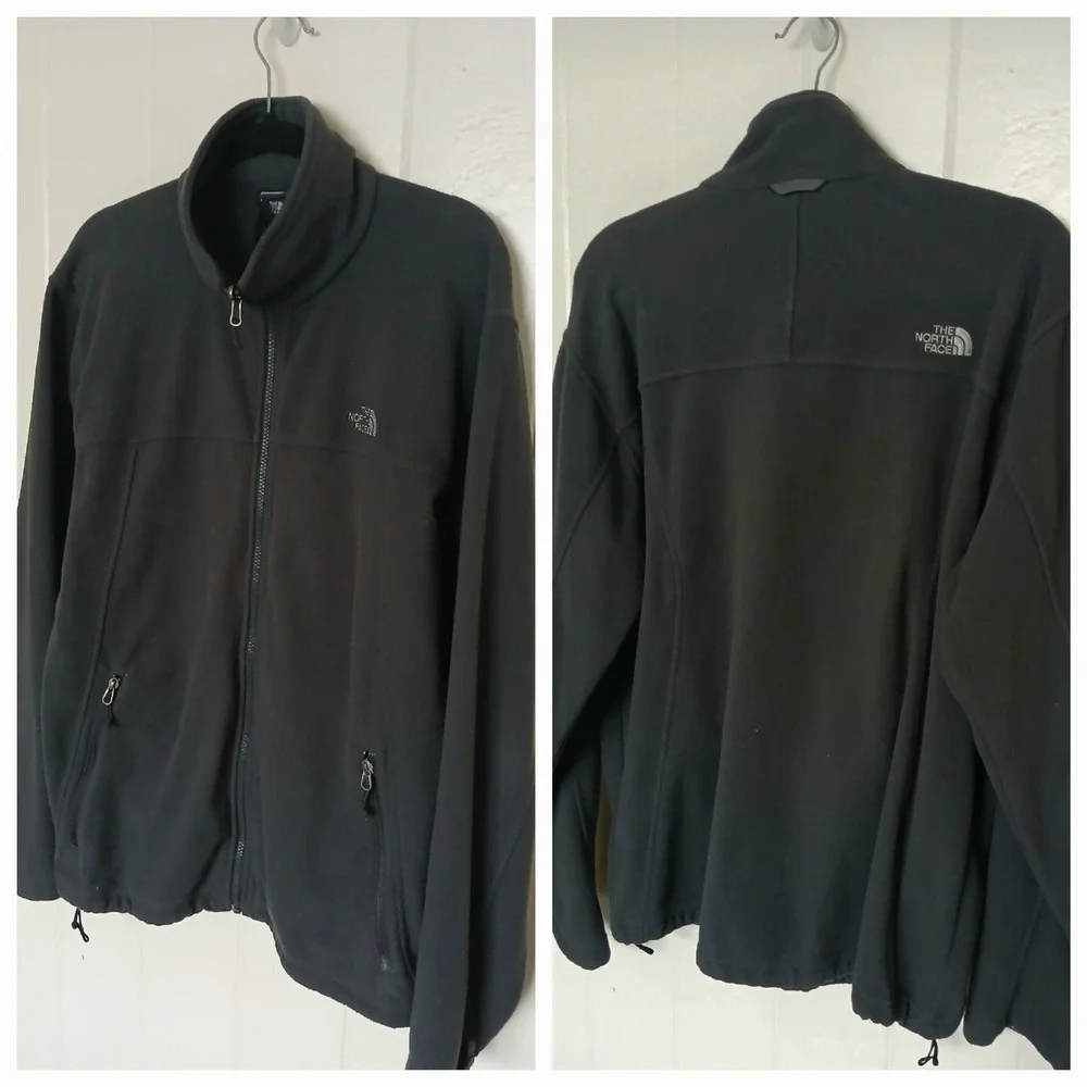 The North Face Full-Zip Pocket Fleece Logo Jacket Mens L Gray Outdoor Hiking